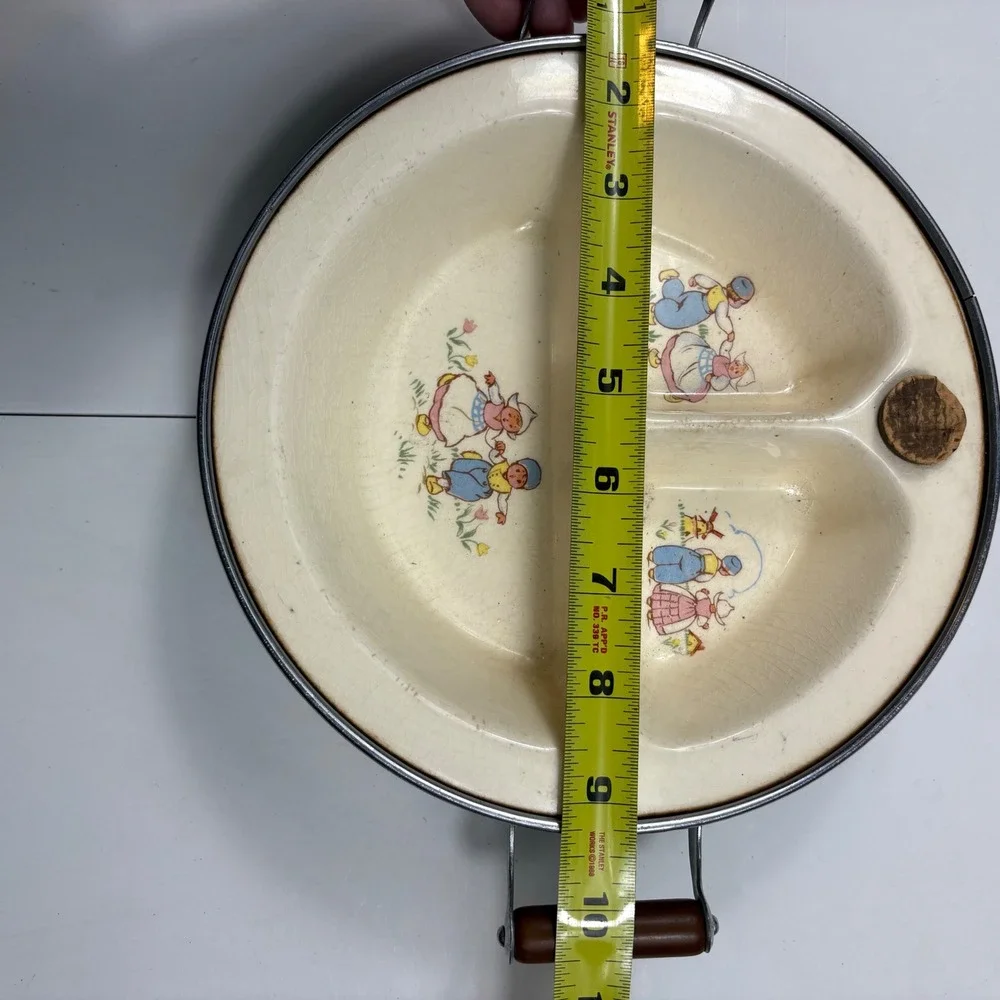 Vintage Excello‎ Baby Warming Dish Dutch Children Divided Plate MCM